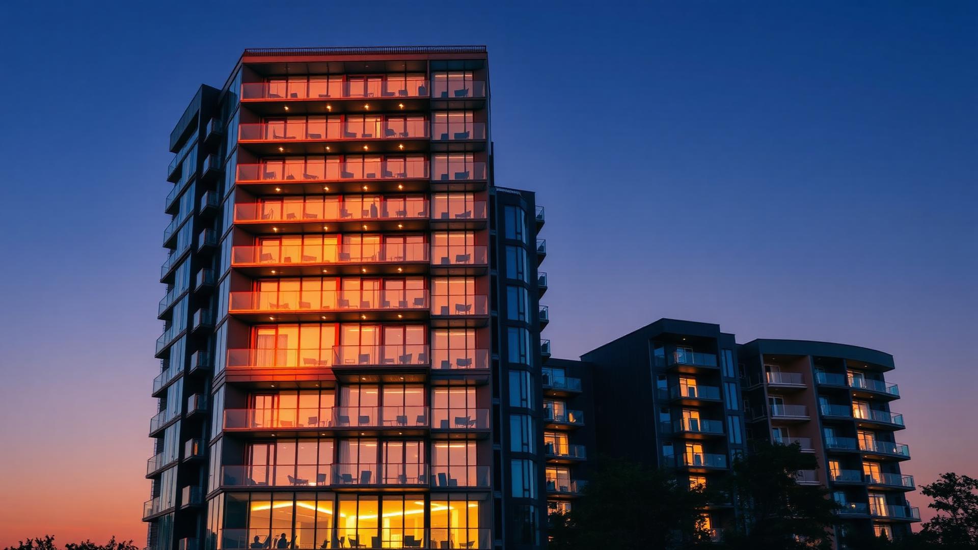 Edifício moderno ao entardecer