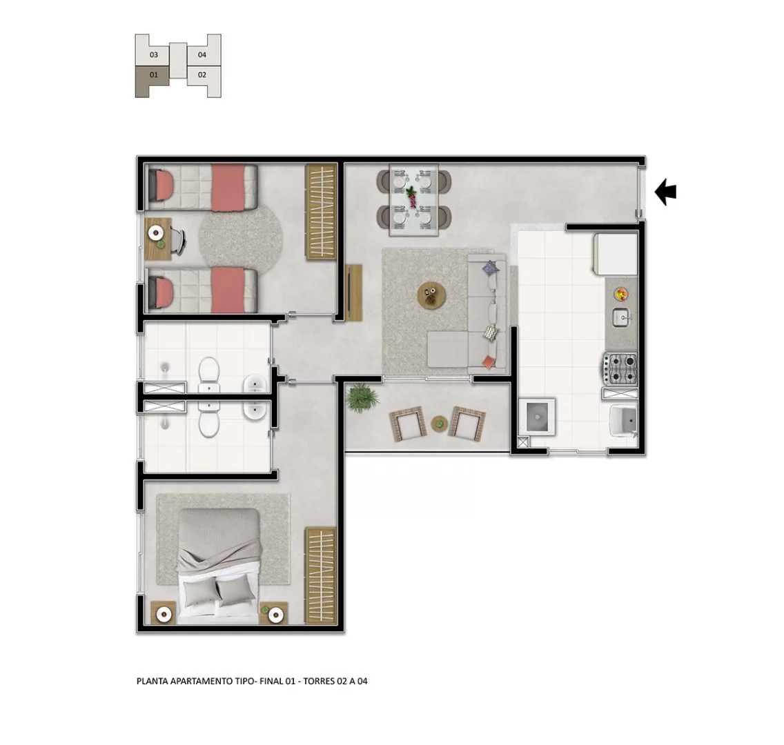 Planta Apartamento tipo — torres 2 a 4